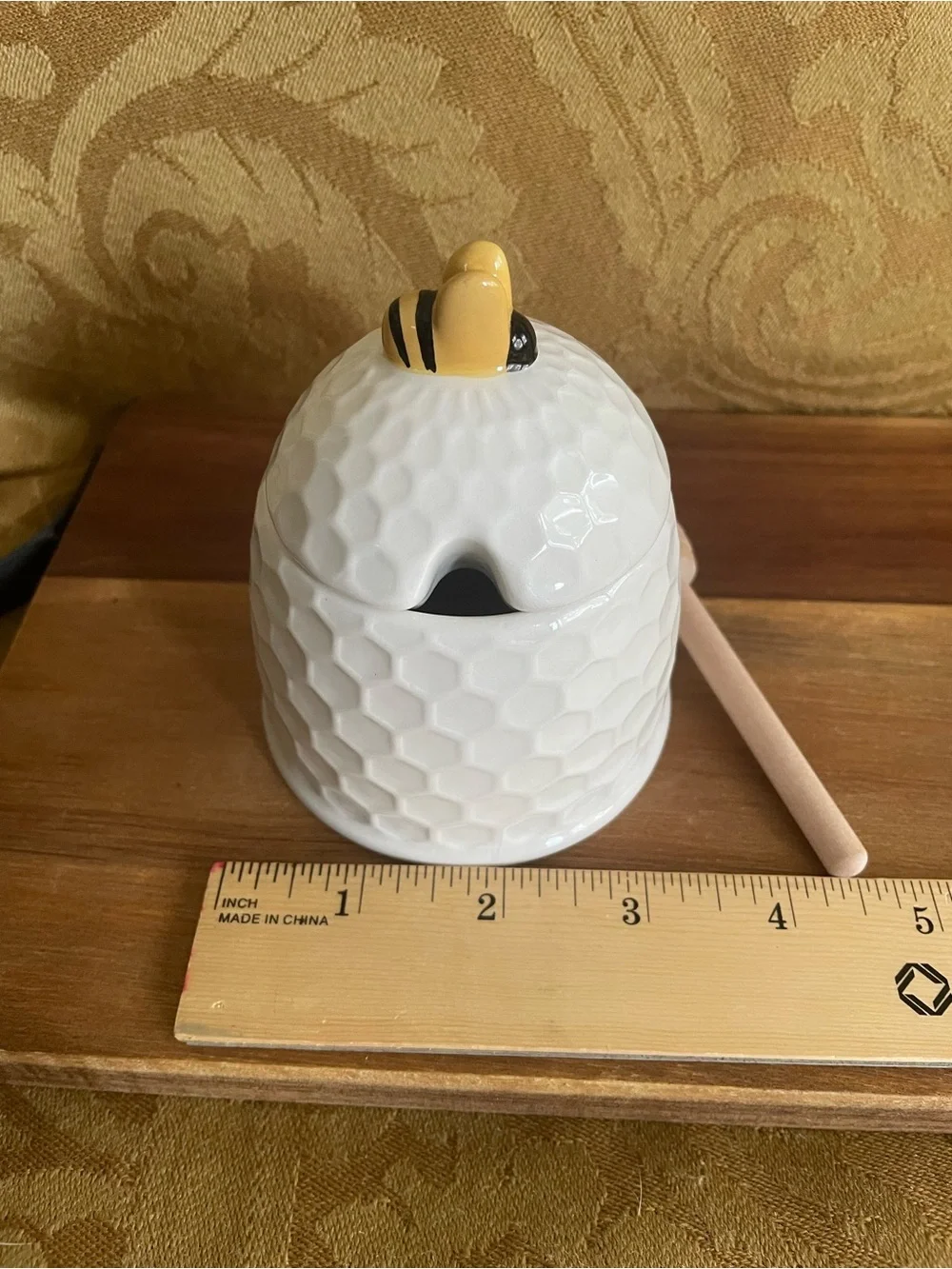 Bee Honey Pot Ceramic Jar with Wooden Dipper